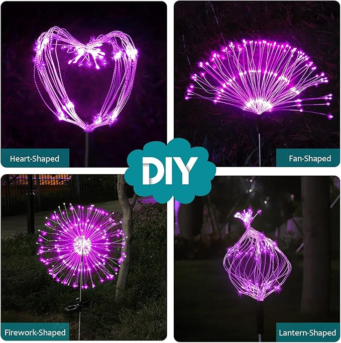JJGoo Solar Firework Lights, 2 Pack 150 LEDs 2 Lighting Modes Solar Lights Outdoor Waterproof for Garden Patio Walkway Pathway Party Wedding Christmas Decorative - Pink