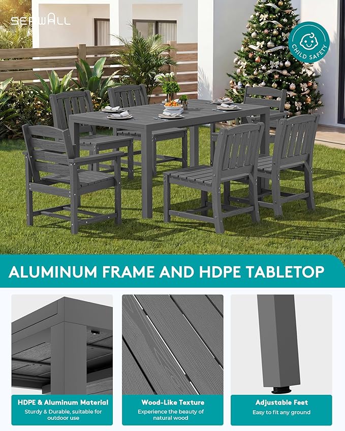 SERWALL 11-Piece Outdoor Dining Set, 60" - 83" Expandable Outdoor Dining Table and 10 HDPE Chairs, All Weather HDPE Outdoor Furniture Set for Backyard, Garden, Grey
