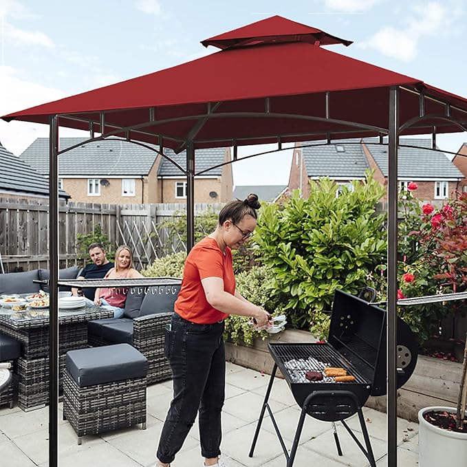Eurmax USA High Performance Grill Gazebo Canopy Replacement Cover 5x8 BBQ Gazebo Shelter Top（Burgundy）