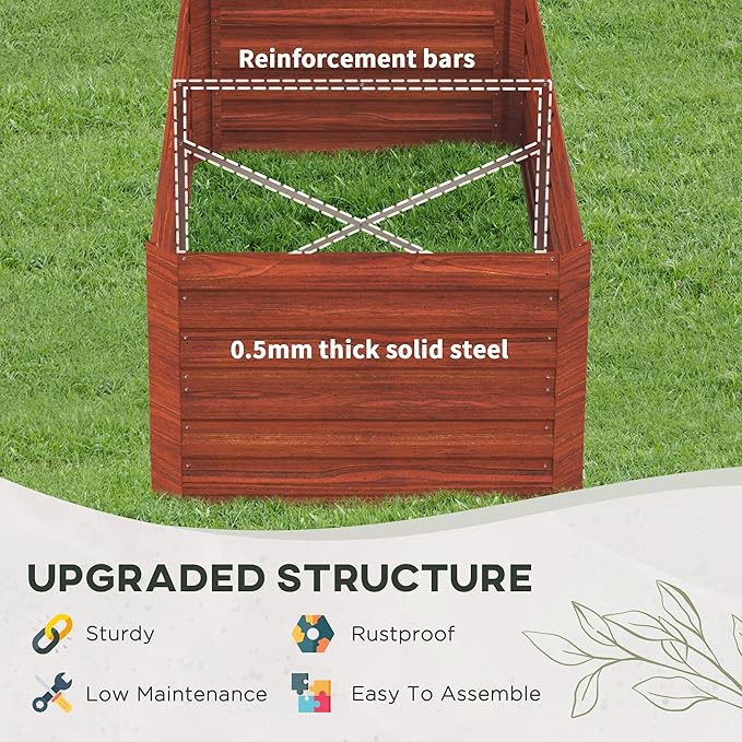 Outsunny Galvanized Raised Garden Bed Kit with Reinforcing Bars, Large and Tall Metal Planter Box for Vegetables, Flowers and Herbs, 6' x 3' x 2', Dark Brown