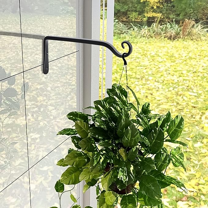 Gtongoko 2 Pack 10 Inch Metal Plant Hangers Wall Hooks for Hanging Plant Brackets, Outdoor Hooks for Hanging Bird Feeders, Flower Baskets, Lanterns, Wind Chinme, Solar Lamps