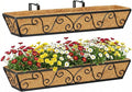 Y&M 30 Inch Window Deck with Coco Liner, Fence Metal Hanging Flower Planter Window Basket Deck Railing Planter Boxes for Outdoor Garden Lawn-Butterfly, 2pcs