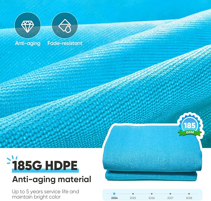 Quictent 24X24FT Large Overzied 185G HDPE Square Sun Shade Sail Turquoise Canopy 98% UV Block Outdoor Patio Garden with Hardware Kit