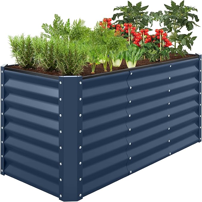 Best Choice Products 4x2x2ft Outdoor Metal Raised Garden Bed, Deep Root Box Planter for Vegetables, Flowers, Herbs, 119 Gallon Capacity, 100% Non Toxic Materials - Navy