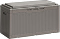 Greesum 100 Gallon Resin Deck Box Large Outdoor Storage Boxes with Cushions for Garden Tools, Patio Furniture Pillows, Pool Supplies, Light Coffee