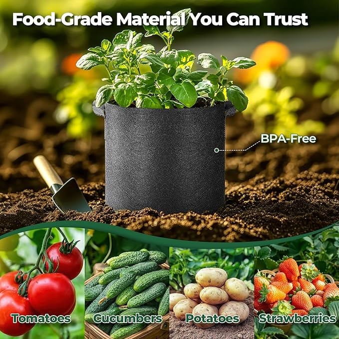 T4U 10 Gallon Grow Bags, Fabric Pots for Plants Potato Planter Grow Garden Bags to Grow Vegetables Tomato Planting Growing Bags Smart Plant Pot Container Gardening for Outdoor, Black Nonwoven 10 Pack