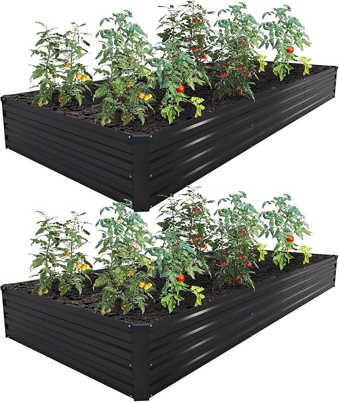 12×4×1FT(2PCS) Galvanized Raised Garden Bed Kit,Metal Planter Boxes,Large Outdoor Planters Garden for Planting Vegetables,Flowers,Herbs -Black