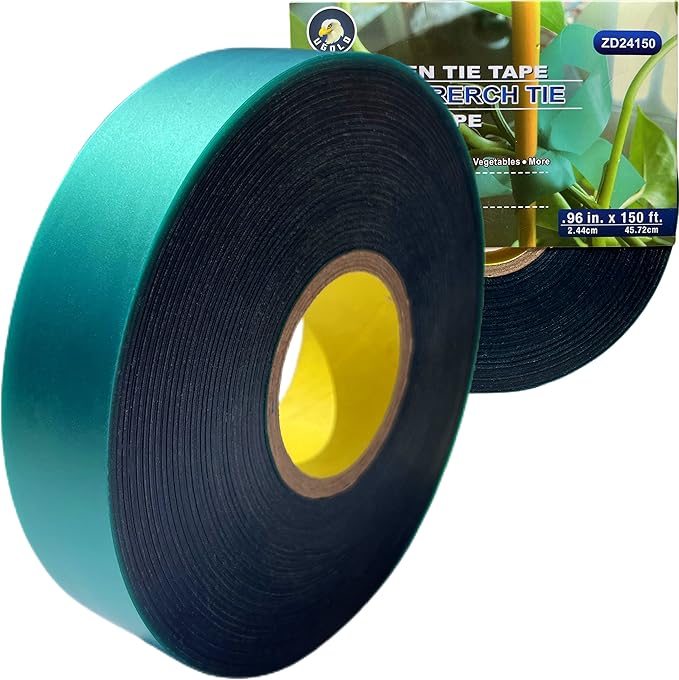 8 mil Extra Thick 150 Feet x 1'' Stretch Plant Tie Tape, Garden Tie Tape for Planting and Grafting, Plant Ribbon for Tomatoes, Grapes and Trees, Green Tie Tape, Garden Stake for Vinyard