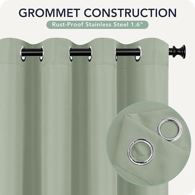 Outdoor Curtains for Patio Waterproof 6 Panels - Windproof, Privacy, Weatherproof Outside Drapes for Gazebo Pergola Porch, Grommet Top and Tab Bottom, 54x84 Inch, Sage Green