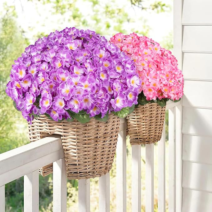 Artificial Geraniums Flowers for Outdoors, 6 Bundles Realistic Silk Fake Geranium, UV Resistant Faux Plants for Hanging Baskets, Window Boxes, Planters - Porch, Patio, Garden Decor(Purple)