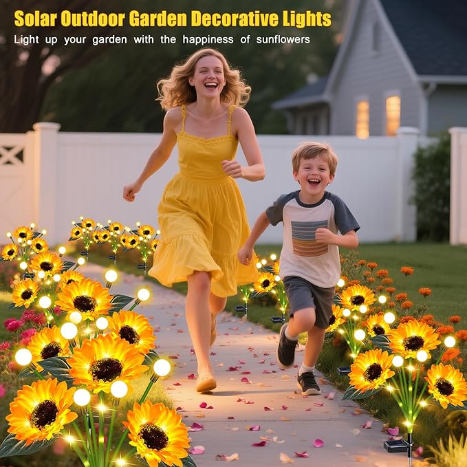 Solar Lights Outdoor Garden Decor,4 Pack Sunflower with Firefly Lights,Solar Flowers Lights Waterproof,Birthday Gifts for Mom Women Grandma,Outside Decorative Garden Stakes for Yard Patio Porch Lawn