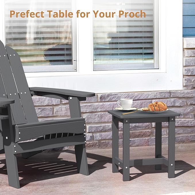 LUE BONA Outdoor Side Table Set of 2, HDPS Small Outdoor Table, Adirondack Side Table, Outside End Table for Patio, Deck, Pool, Weather Resistant/Easy Maintenance, Dark Gray