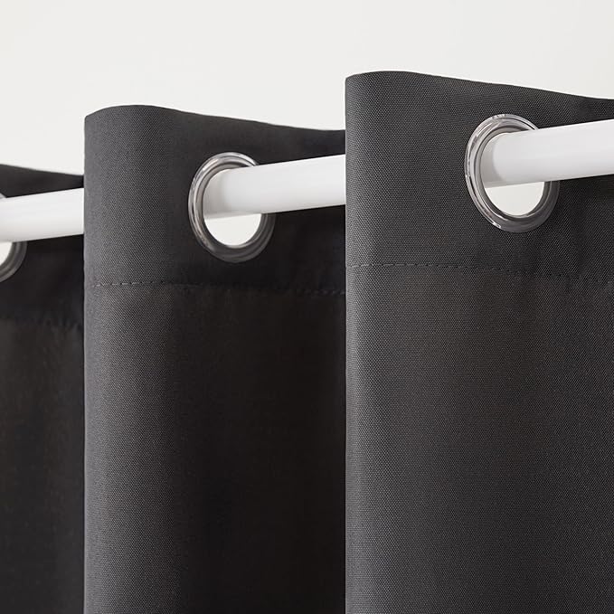 TOWN & COUNTRY BASICS Cabana Solid Heavyweight Indoor Outdoor Curtains, Light Filtering Opacity with Grommet Top, Water Repellent, 2-Pack Set, 54"x96", Charcoal