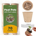 70Pcs Biodegradable 3.15” Peat Pots with 70Pcs Plant Labels, Biodegradable Seed Starter Pots with Drainage Holes, Nursery Pots for Seedlings, Herbs, Vegetables, Flowers, Gardening Kit
