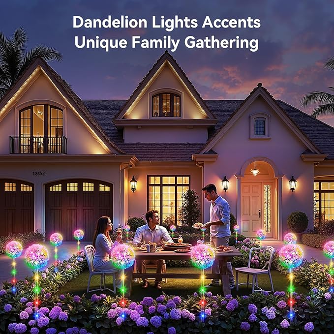 Solar Garden Lights Outdoor Decor: 4 Pack Dandelion Solar Flower Lights, 2 Modes 16 LED Colored Solar Lights for Outside, Waterproof Decorative Flowers for Yard, Patio, Gifts for Women Mom