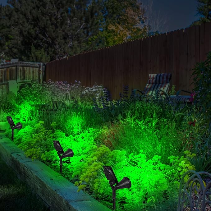 T-SUN Green Solar Spotlights, IP65 Waterproof Outdoor 4 LED Solar Garden Lights, Auto ON/Off Adjustable Wall Lights, 180°Angle Adjustable for Tree,Patio,Yard,Driveway,Stairs,Pool Area (Green-4 Pack)