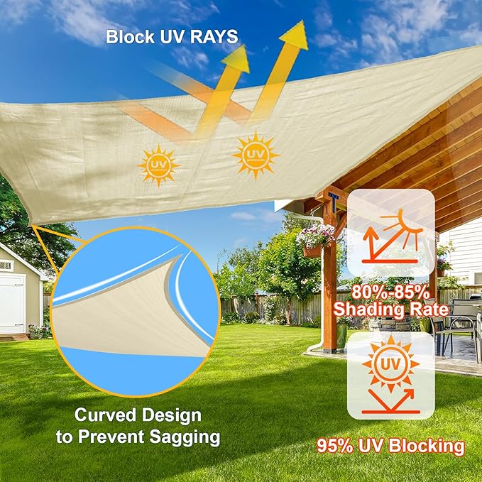 SUNLAX Sun Shade Sail 12' x 15' Butter Cream Rectangle Canopy Sail Shade Cover UV Block Permeable Sunshade Outdoor for Patio Backyard Deck Pergola (We Make Custom Size)