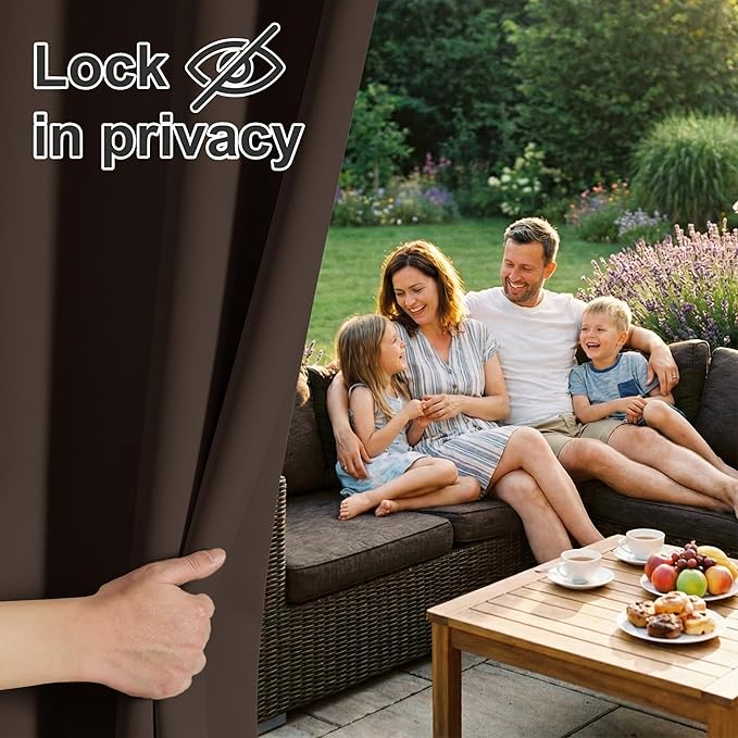 RYB HOME Porch Curtains Outdoor Blackout 100% Privacy Waterproof Curtain for Patio Gazebo Balcony Laini Garden Lawn, Wide 100 x Long 84, 1 Panel, Brown