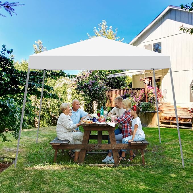 Canopy Tent, 10X10 FT Pop Up Canopy Outdoor Instant Tent Slant Legs with Carrying Bag, Portable Gazebo Shelter for Patio Deck Garden and Beach - 8X8 FT Canopy Cover (White)