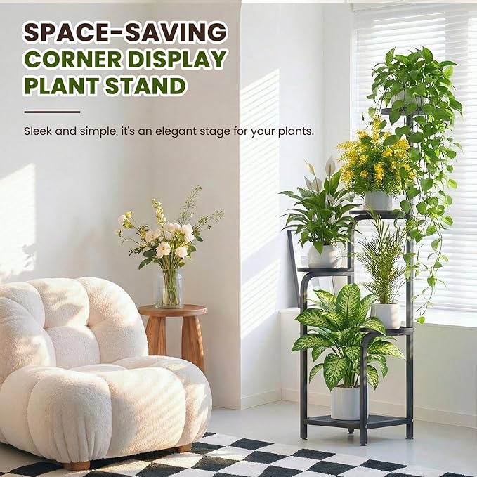 TOSKING 5 Tier Tall Plant Stand Indoor Outdoor, Heavy Duty Corner Shelf for Plants & Decor, Space Saving 3.9FT Metal Flower Pot Stand for Balcony, Garden, Living Room, Patio (Black, 47in)