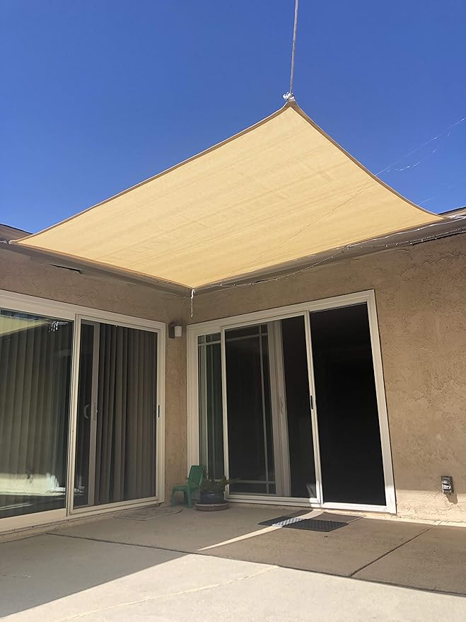 Eden's Decor Straight Flat-Edged Sun Shade Sail Rectangular 7' x 18' Wheat UV-Blocking Outdoor Canopy Fabric Cloth Awning for Pergola Patio Garden Backyard Custom Size