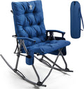 EVER ADVANCED Oversized Folding Rocking Camping Chair, Padded Portable Rocker Chair for Patio, Lawn and Outdoors, Heavy Duty Hard Armchair for Adults Supports 400lbs, Blue