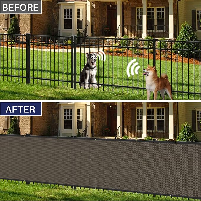 WINDSCREEN4LESS 6' x 9' Privacy Fence Screen in Brown for Chain Link Fence W/ Brass Grommet 85% Blockage Windscreen Outdoor Mesh Fencing Netting 150GSM Fabric W/ Zip Ties - Custom Size