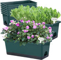 Window Box Planter 8 Pcs, 17 Inches Rectangle Flower Pots with Drainage Holes & Trays, Vegetable Planters for Windowsill Patio Garden Balcony Home Indoor Outdoor (Dark Green, 16 * 7 * 6 inch)
