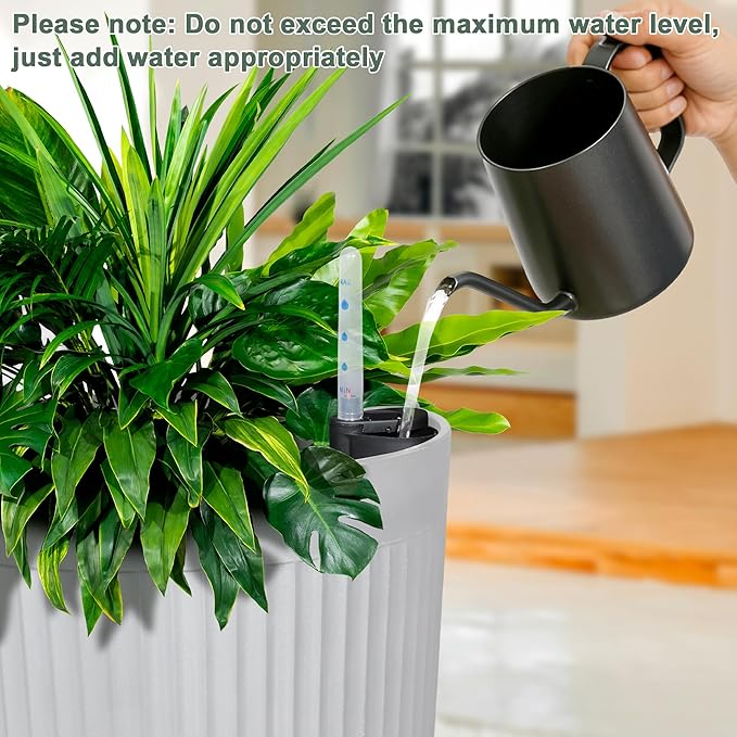 24” Tall Outdoor Planters Set of 2, Self Watering Flower Pots White Planters for Outdoor Plants, Modern Plastic Tall Planter for Front Porch, with Drainage Hole (Ribbed)