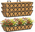 24 Inch Window Deck with Coco Liner, 24" Window Boxes Horse Trough with Coconut Coir Liner, Fence Metal Hanging Flower Planter Window Basket Deck Railing Planter Boxes for Outdoor Garden Lawn, 4pcs