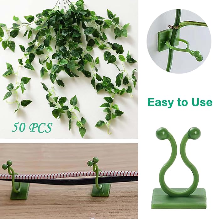 Plant Climbing Wall Fixture Clips, 100Pcs Self-Adhesive Plant Fixer Wall Clips Hook Vines Traction, Invisible Holder Leaf Shaped Wall Vines Fixing Clips Indoor Outdoor Decor