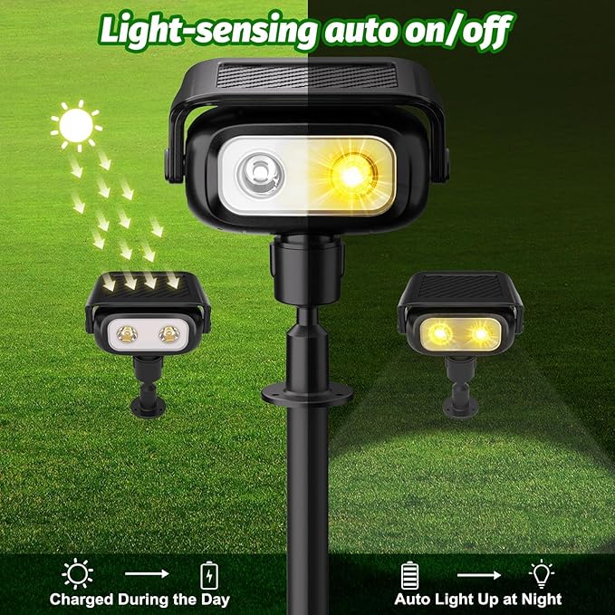 Nreonrick Solar Spot Lights 360° Adjustable Solar Lights Outdoor IP65 Waterproof with 2-in-1 Solar Powered Spotlights for Landscape Lighting for Garden, Yard, Pathway (Warm White, 2 Pack)