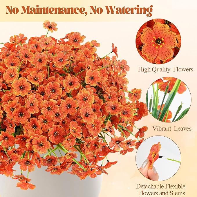 MACTING Artificial Fall Flowers for Outdoors 12 Bundles Faux Mums Plants Fake Silk Outdoor Flowers UV Resistant No Fade for Planters Front Door Porch Patio Outside Thanksgiving Autumn Decor,Orange