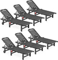 SERWALL Outdoor Chaise Lounge Set of 6, HDPE Pool Lounge Chair with 5-Position Adjustable Backrest, Patio Lounger with Rolling Wheels & Cup Holder for Pool, Grey