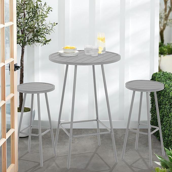 Best Choice Products 3-Piece Patio Dining Set, Bar Height, Outdoor Bistro Set, Outdoor Round Bar Table w/ 2 Bar Stools, Steel - Gray