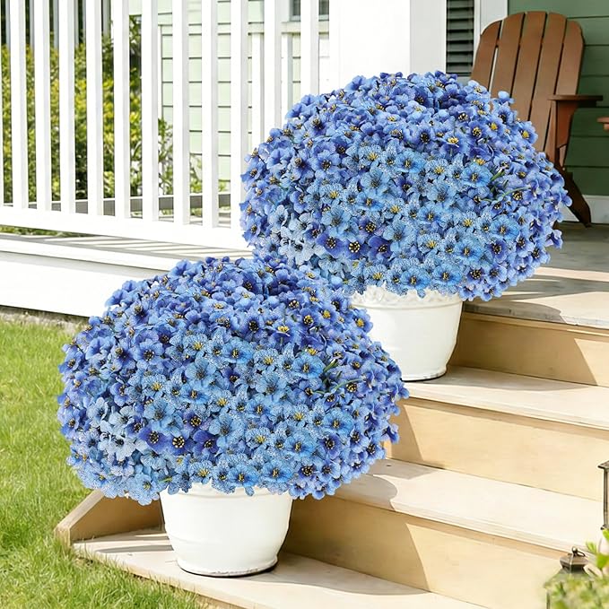 60 Pack Artificial Flowers for Outdoor Indoor Fake Plants, Faux Silk Flowers for Outdoors Outside Front Porch Hanging Planter Window Box Garden Spring Decoration(Blue)