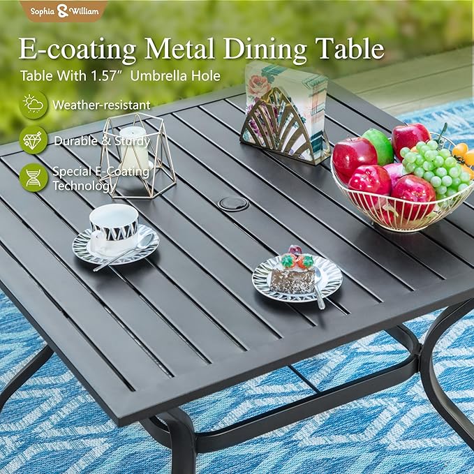Sophia & William Outdoor Patio Dining Set 5 Pieces, 4 x Textilene Swivel Patio Chairs with Padded and 37" Square Metal Dining Table, Outdoor Table and Chair Set for Lawn Garden (Blue)