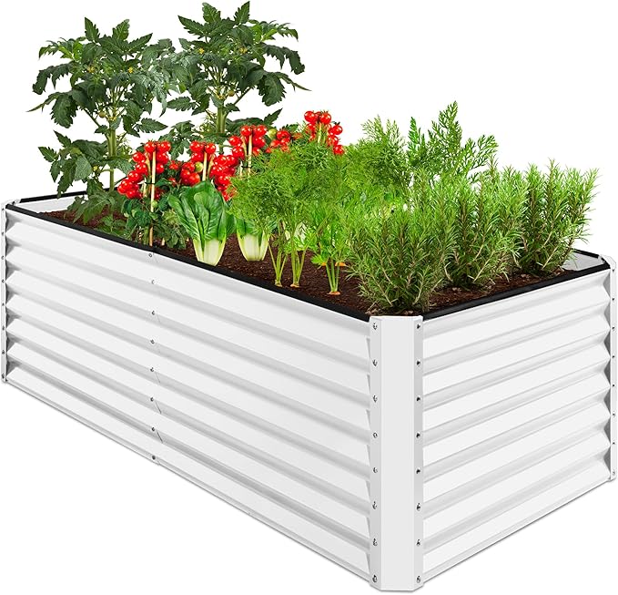 Best Choice Products 6x3x2ft Outdoor Metal Raised Garden Bed, Deep Root Box Planter for Vegetables, Flowers, Herbs, 269 Gallon Capacity, 100% Non Toxic Materials - White