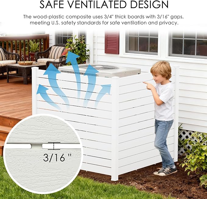 Kozyard 50" W x 48" H Outdoor Privacy Screens Aluminum Post, Air Conditioner Fence Panels, Pool Equipment Enclosure, Trash Can Screens Fence Kit for Outside Backyard Patio (White/3 Panels)