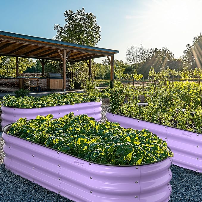 Raised Garden Bed Kit, 5x2x1 ft Galvanized Planter Box Outdoor with Safety Edging, Large Metal Raised Beds for Gardening Vegetables Flower Fruits (Provence Purple)