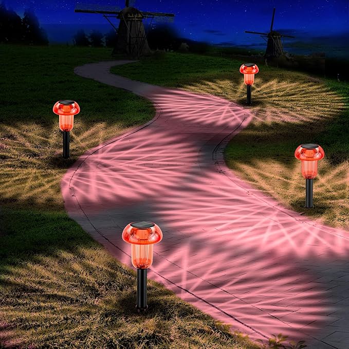 Easter Solar Pathway Lights Outdoor Decorative 4 Pack, Red LED Mushroom Solar Lights Outdoor Waterproof Solar Powered Decor for Yard Driveway Patio, Valentines Day Halloween Christmas Garden Decor