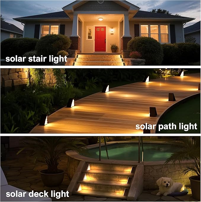DAMINY Solar Step Light for Outside,2CCT(Warm & Cool),2 Lighting Modes, Stair Light Outdoor Waterproof IP65,Solar Deck Light for Steps,Stairs,Deck,Yard,Patio,Porch and Front Door,6 Pack