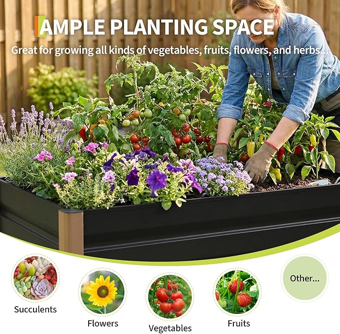 Garvee Aluminum Raised Garden Bed 4' x 2' x 16", Open-Bottom Deep Design with Rounded Safety Corners & Anti-Cut Trim, Large Outdoor Planter Box Kit, Gray