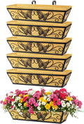 6 Pack 24 Inch Window Boxes Planter Railing Planters Box with Adjustable Brackets for Porch Deck Balcony Hanging Butterfly Decorative Flower Baskets & Non-Woven Fabric Liner for Outdoor Plants - Black
