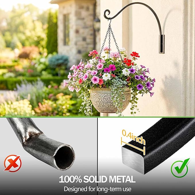 Qiang Ni Heavy-Duty Plant Hanger - 16 Inch 80lb Metal Wall Mount Plant Bracket for Indoor Outdoor Hanging Bird Feeders, Flower Baskets, Lanterns