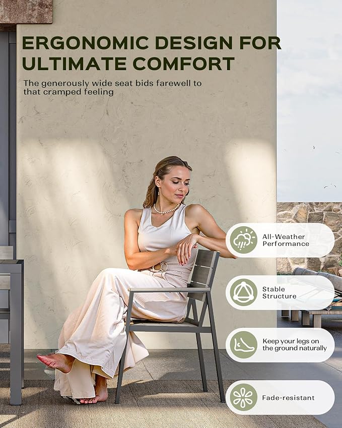 7-Piece Outdoor Dining Set, Aluminum Dining Table Set for 6, Patio Table and Chairs Set with Umbrella Hole, All Weather HDPS Outdoor Table and Chairs for 6 (Gray)