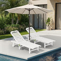 SERWALL Outdoor Chaise Lounge Set of 2 with 9FT Patio Umbrella, HDPE Pool Lounge Chair with 5-Position Adjustable Backrest, Patio Lounger with Rolling Wheels & Cup Holder for Pool, White