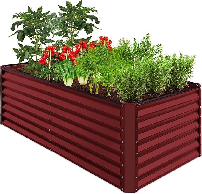 Best Choice Products 6x3x2ft Outdoor Metal Raised Garden Bed, Deep Root Box Planter for Vegetables, Flowers, Herbs, 269 Gallon Capacity, 100% Non Toxic Materials - Royal Red
