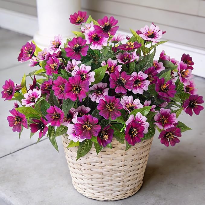 Fake Artificial Flowers for Outdoors Decoration,4 Bundles Silk Faux Spring Flowers with Plants Leave UV Resistant for Planter Front Door Porch Yard Patio Window Box Home Indoor Decor