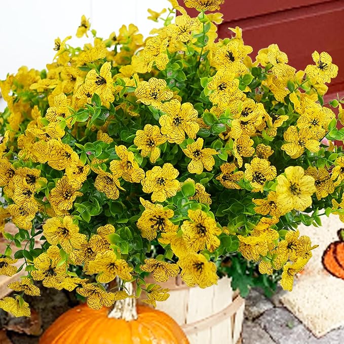 Artificial Flowers for Outdoor, UV Resistant Fake Silk Flowers, Realistic Faux Plants for Outside Indoor Porch Patio Window Box Planter Home Decor (16, Yellow)